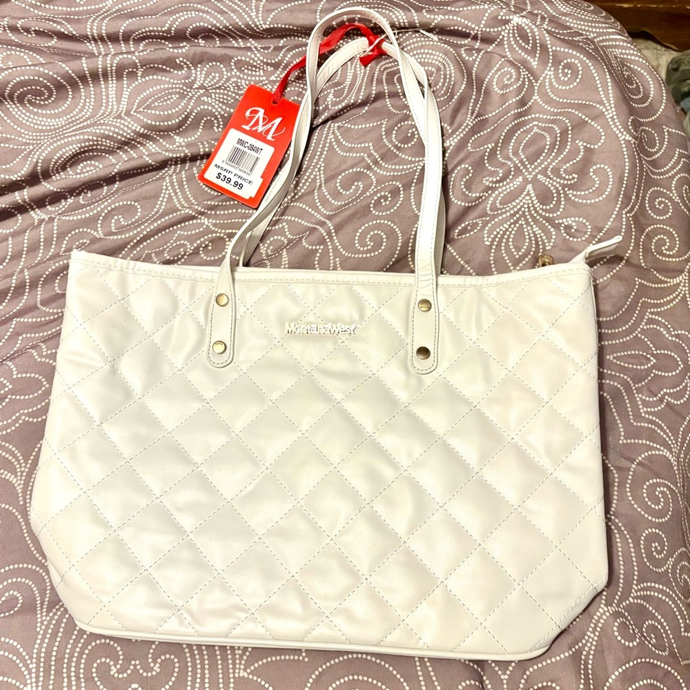 NWT Montana west White Quilted Tote Bag
